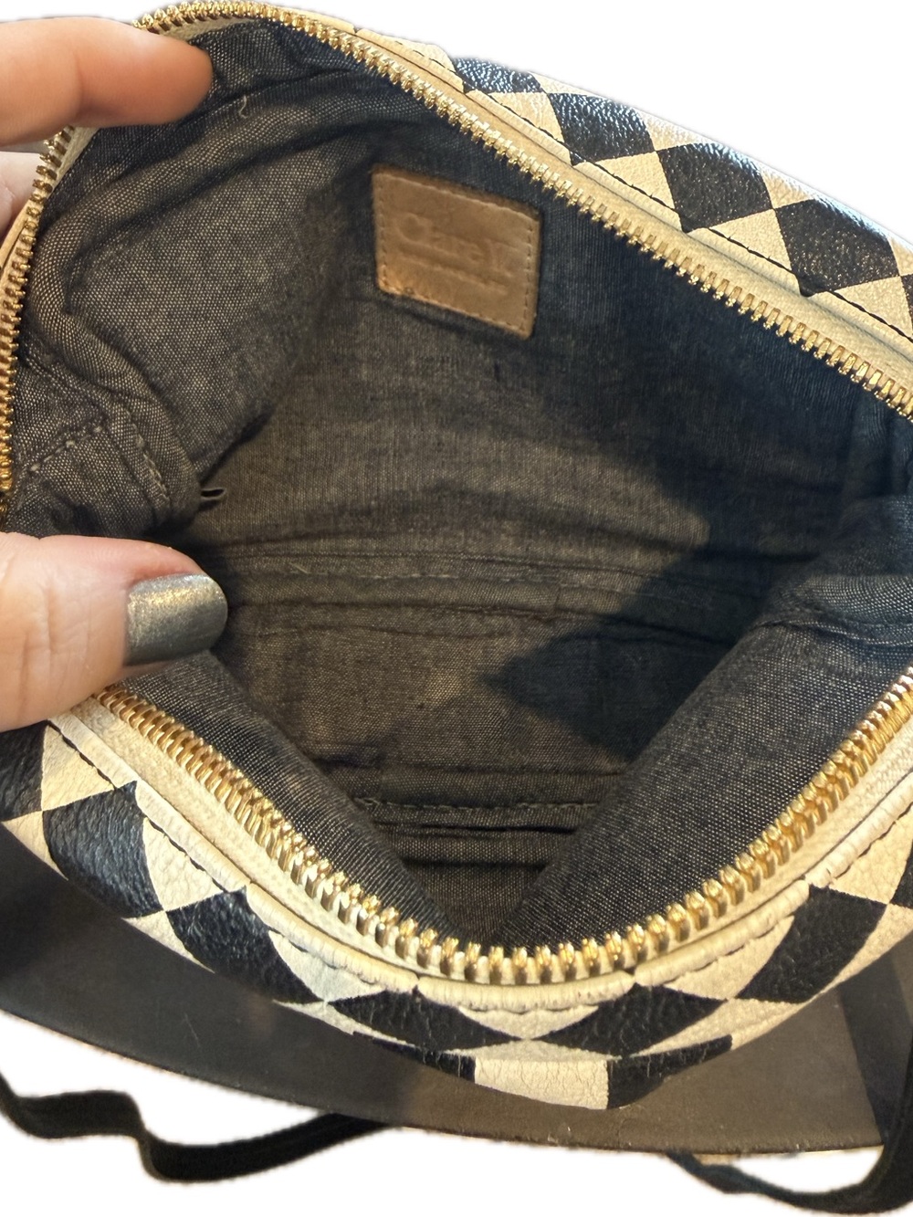 Clare V. Midi Sac Checker Crossbody Bag in Black and White with Gold Hardware - Picture 2 of 4